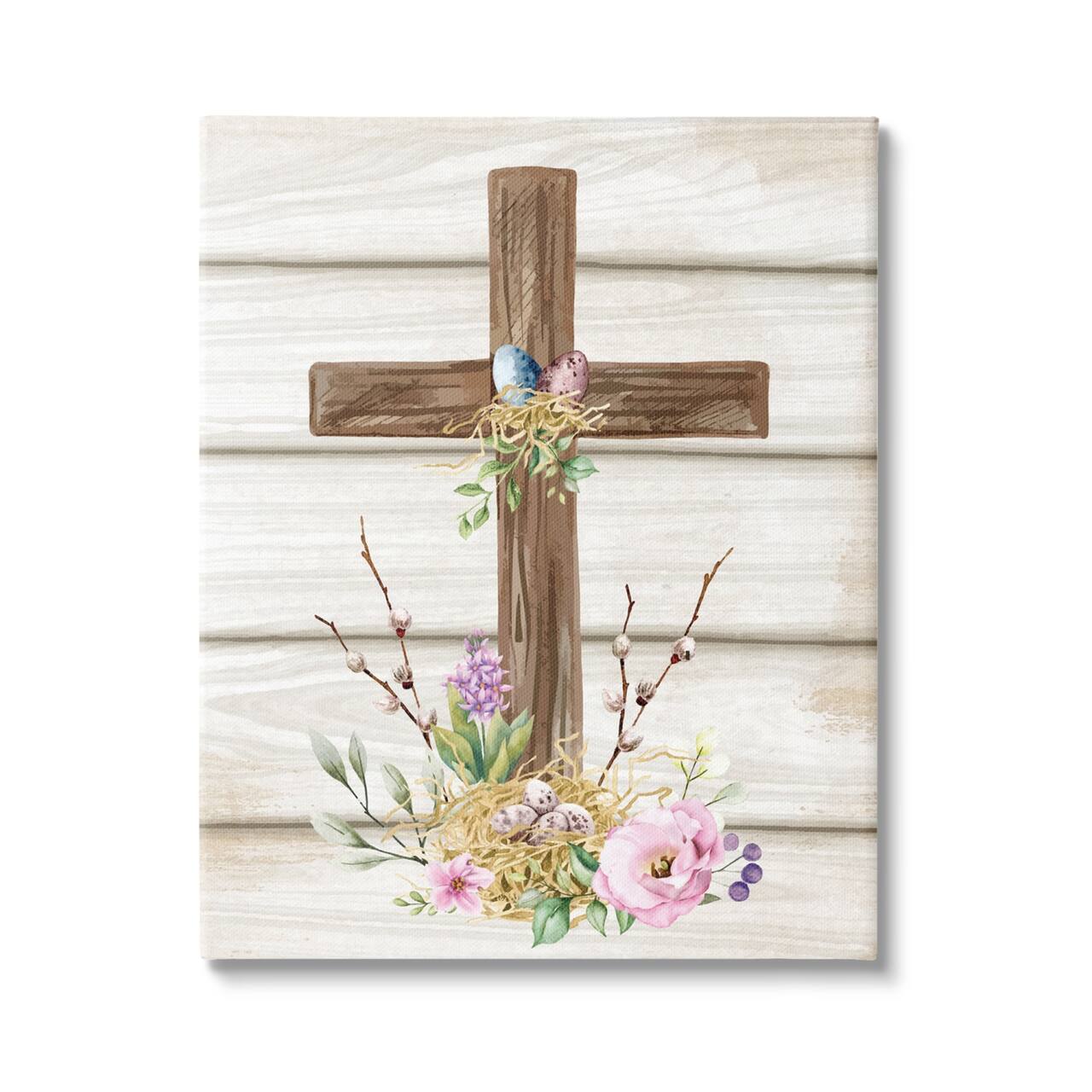 Stupell Industries Spiritual Easter Cross Spring Blossoms Canvas Wall Art